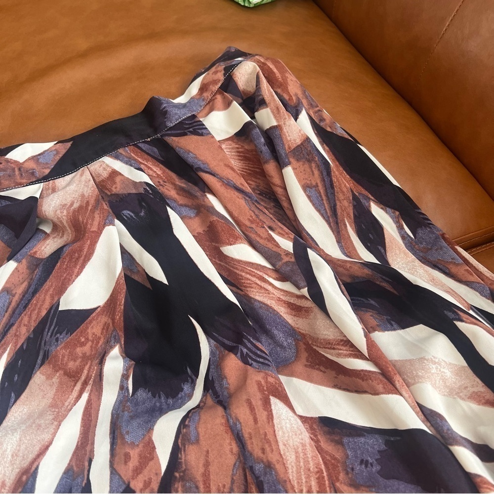 Women’s Sz S Blue Brown Printed Pleated Full Midi Skirt - Picture 6 of 6